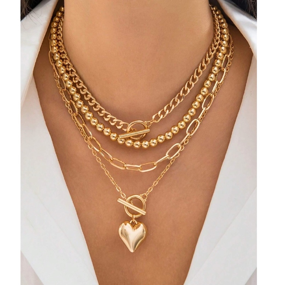Luxe heart Toggle Bead Chain Necklace Set